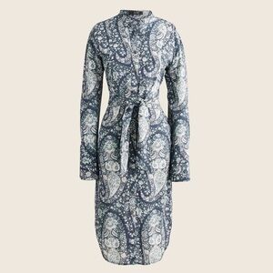 Blue silk paisley shirt dress